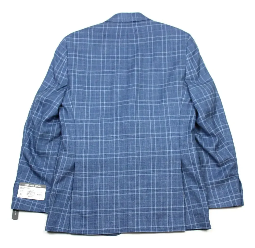 Michael Kors Blazer Mens 38 R Light Blue Plaid Wool Silk Classic Fit Sport Coat